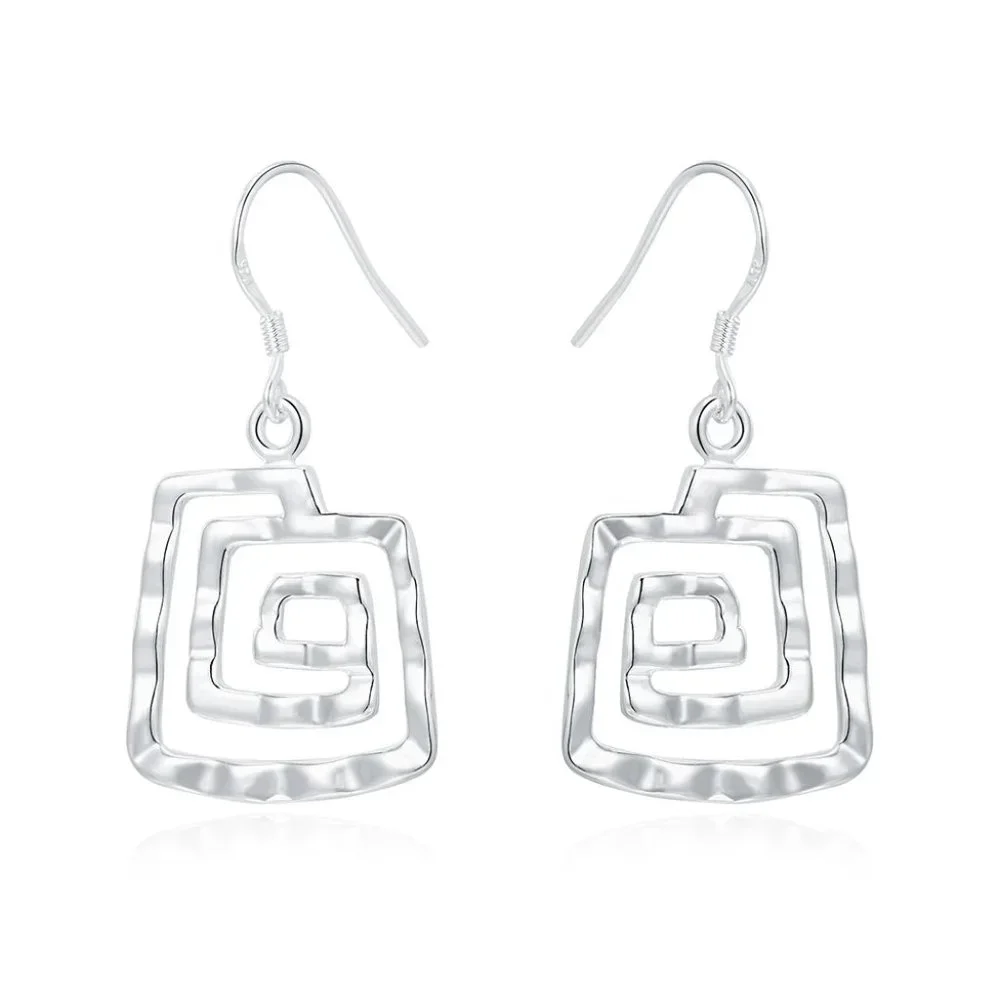Gorgeous Sterling Silver Square Geometric Hanging Earrings - Picture 7 of 8